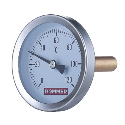 Термометр Rommer биметаллический с погружной гильзой (50 мм), 63 мм, 0...120, 1/2 Термометр Rommer биметаллический с погружной гильзой (50 мм), 63 мм, 0...120, 1/2