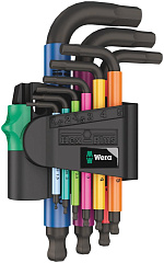 Набор Г-образных ключей WERA 950/9 SPKS Hex-Plus Multicolour BlackLaser 2 с шаром, 9 пр., 1.5/2/2.5/3/4/5/6/8/10 мм
