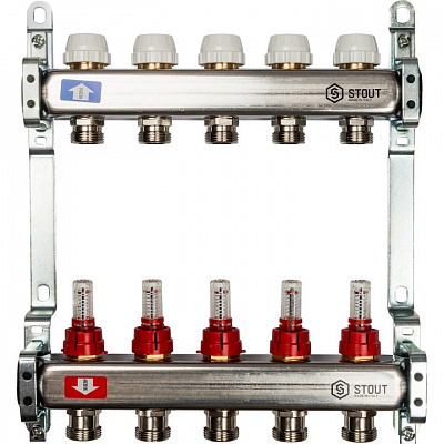 Коллектор Stout из нержавеющей стали с расходомерами 1/3/4x5, SMS 0917 000005 Коллектор Stout из нержавеющей стали с расходомерами 1/3/4x5, SMS 0917 000005