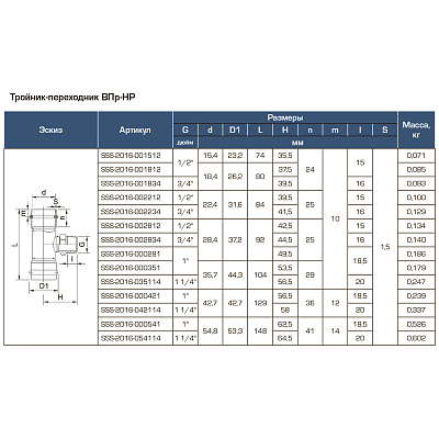 Тройник-переходник Stout из нержавеющей стали 18х1/2 ВПр-НР (SSS-2016-001812)