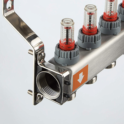 Коллекторная группа VALTEC из нержавеющей стали с регул. клап. и расх., 1х10 вых. Евроконус 3/4 (без сервис. гр.) (VTc.579.EMN.0610)