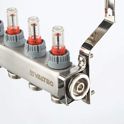 Коллекторная группа VALTEC из нержавеющей стали с регул. клап. и расх., 1х10 вых. Евроконус 3/4 (без сервис. гр.) (VTc.579.EMN.0610)