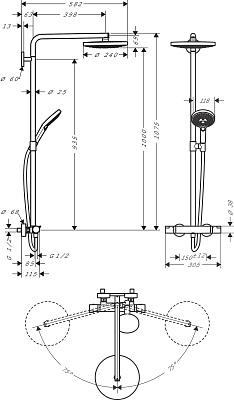 Душевая колонна Hansgrohe Raindance Select Showerpipe S 240 2jet 27129400