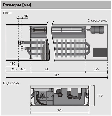 Внутрипольный конвектор с вентилятором Mohlenhoff QSK EC 320-110-1750